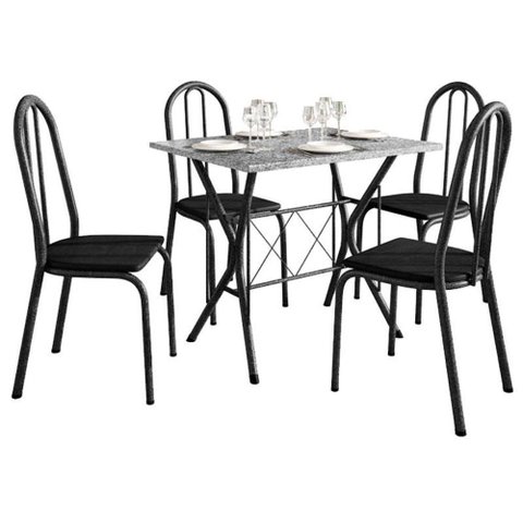 Mesa de Jantar Bruna 100x60 Cm com Granito Ocre Itabira com 4 Cadeiras 050 Preto - Artefamol
