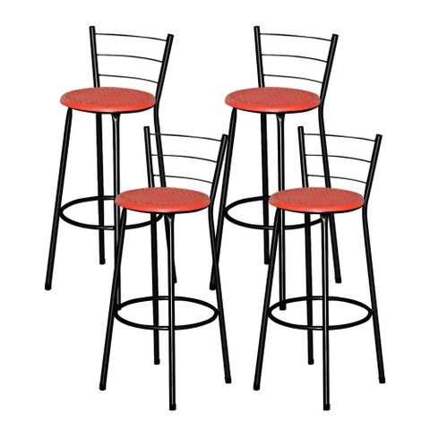 Jogo 4 Banqueta Alta para Cozinha Ratan Preta Cristal  