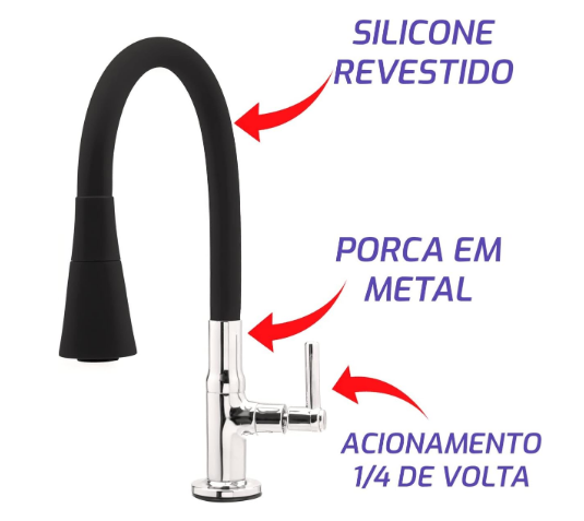 Torneira Cozinha Flexivel 1/4"v Slim Cone Cromada/preta - Good - 3