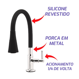 Torneira Cozinha Flexivel 1/4"v Slim Cone Cromada/preta - Good - 3