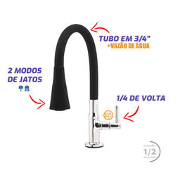 Torneira Cozinha Flexivel 1/4"v Slim Cone Cromada/preta - Good - 4
