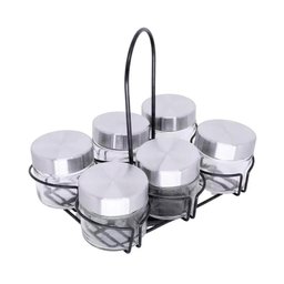 Porta Tempero Giratório em Inox com Potes de Vidro 7 Peças - Casambiente - 2