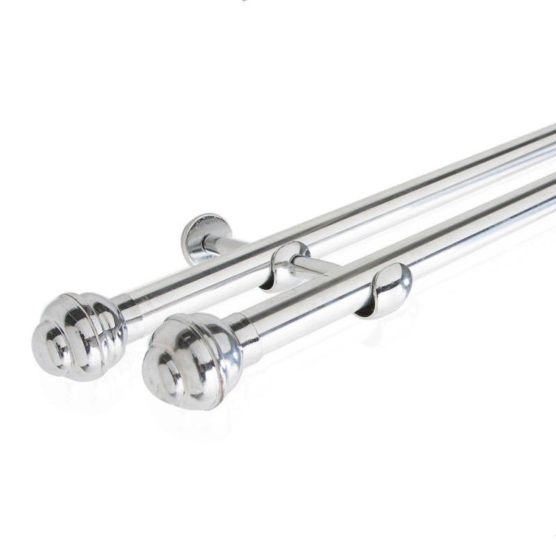 Varão Duplo 3,00 Metros Prata Cromado 19 mm para Cortina com Ponteira e Suporte - 1