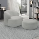 Ver imagem 1 de Conjunto Poltrona Base Fixa e Puff Decorativo Charlote Sala de Estar Bouclê Cinza G88 - Gran Belo