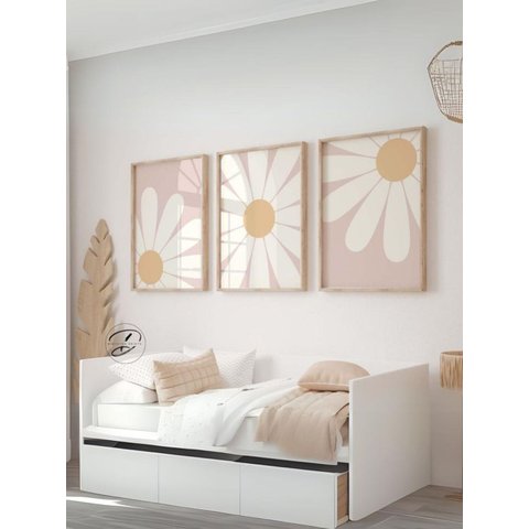 Kit 3 Quadros Decorativos Infantil Flores Girassol No1