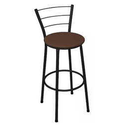 Banqueta Alta Preta com Encosto para Cozinha Assento Marrom - 1