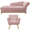 Ver imagem 1 de Kit Diva Recamier Vanessa 185cm Lado Esquerdo e 01 Poltrona Laura Suede Doce Sonho Móveis Rosê