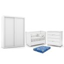 Ver imagem 1 de Dormitório Tutto New 2 Portas, Cômoda 4 Gavetas e Berço Branco Soft com Colchão - Matic Móveis
