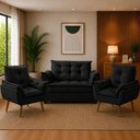 Ver imagem 1 de Sofá Conjunto Poltrona e Sofá Pequeno 2 Lugares Fixo 140cm Preto Suede