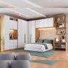 Kit Quarto 14 Peças com Guarda Roupa Armários e Gaveteiro Cor:savana com Branco - 2