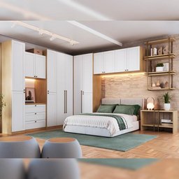 Kit Quarto 14 Peças com Guarda Roupa Armários e Gaveteiro Cor:savana com Branco - 1