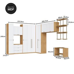 Kit Quarto 14 Peças com Guarda Roupa Armários e Gaveteiro Cor:savana com Branco - 3