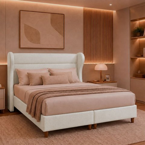 Cama Box com Cabeceira King Elegante Facto Off White - Sallar Home