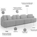 Ver imagem 4 de Sofá 5 Lugares para Sala de Estar Living 388cm Arlo F04 Bouclê Cinza - Lyam Decor