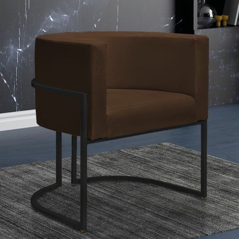 Poltrona Reforçada Decorativa Sala Nayara Base Ferro Preto Suede Marrom
