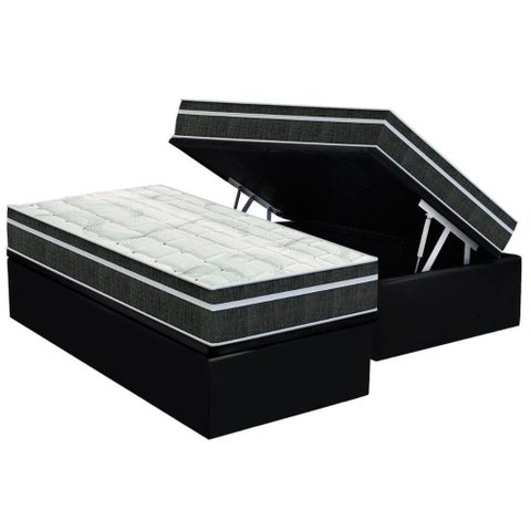 Cama Box Baú Solteiro: Colchão Molas Orthoflex Bonnel Venezia + Base Crc Suede Black(88x188)
