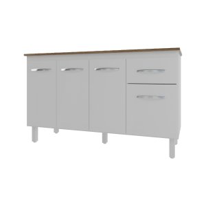 Balcão Cozinha Armário Gabinete Camila Branco com Tampo Tampão 140 Cm Mobília Decor Savana