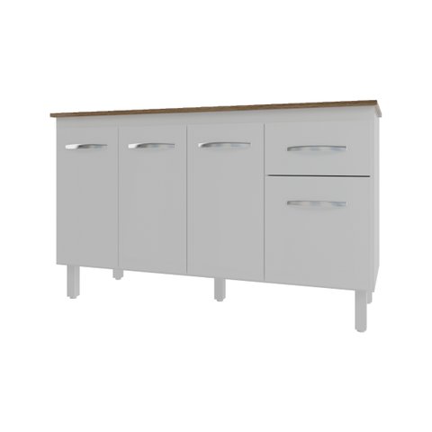 Balcão Cozinha Armário Gabinete Camila Branco com Tampo Tampão 140 Cm Mobília Decor Savana