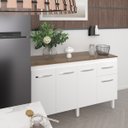 Ver imagem 3 de Balcão Cozinha Armário Gabinete Camila Branco com Tampo Tampão 140 Cm Mobília Decor Savana