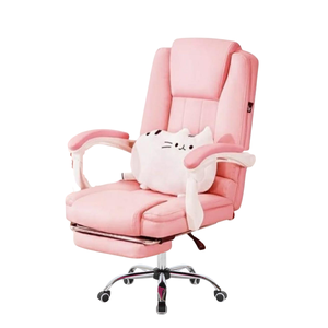 Cadeira de Escritório Rosa com Massagem 7 Pontos e Apoio Aos Pés