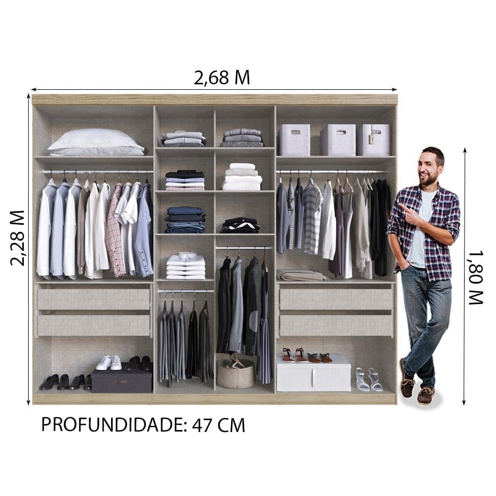 Guarda-Roupa Édez Casal Montreal, 6 Portas 2,68 m, Off White e Touch Amêndoa - 10