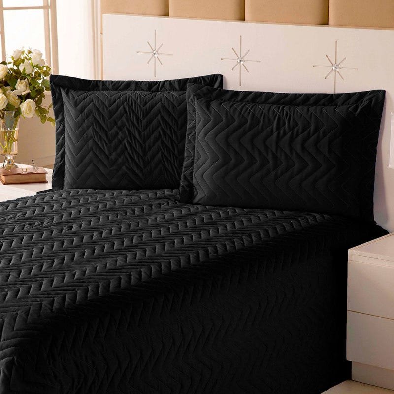 Kit Colcha Queen Size Clean 3 Peças Lisa Matelassada Preto - 1
