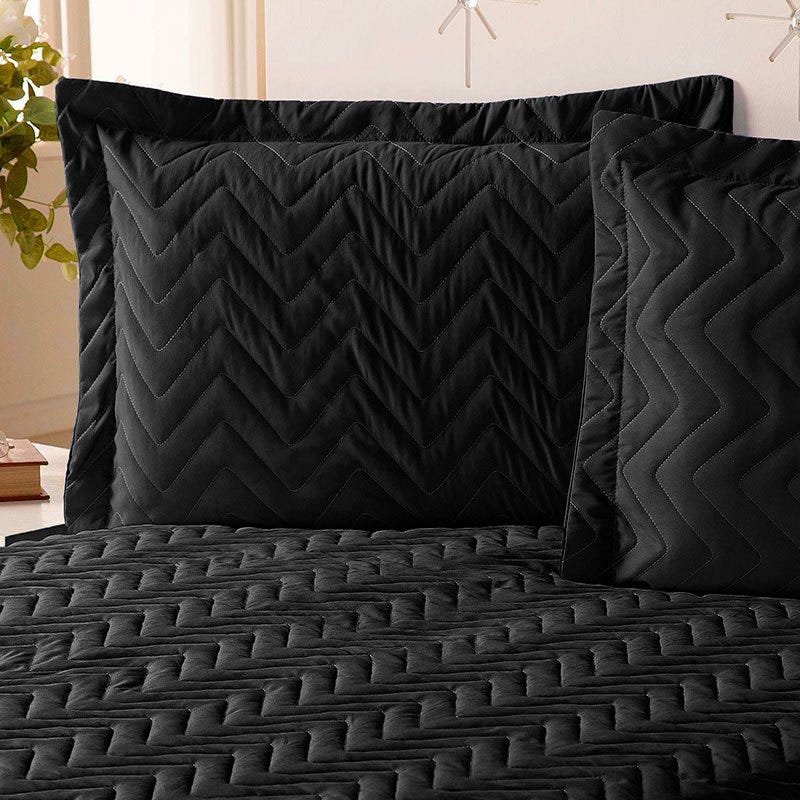 Kit Colcha Queen Size Clean 3 Peças Lisa Matelassada Preto - 2