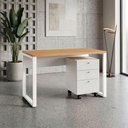 Ver imagem 1 de Mesa Escritório Escrivaninha Industrial 140cm x 60cm e Gaveteiro 02 Gavetas e 01 Gavetão com Rodí