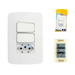 Interruptor 2 Seção + Tomada Simples 20amp 4x2 Margirius B3 - Branco