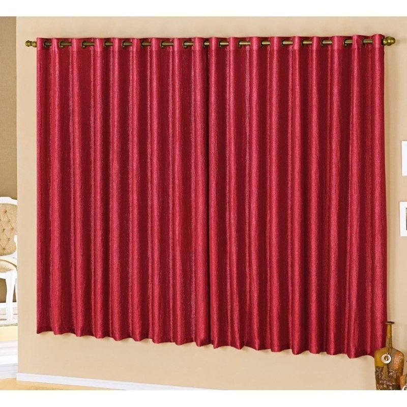 Cortina Nanda 3,00m x 2,50m Acompanha Varão Tecido Seda Amassada - Vermelho. - 1