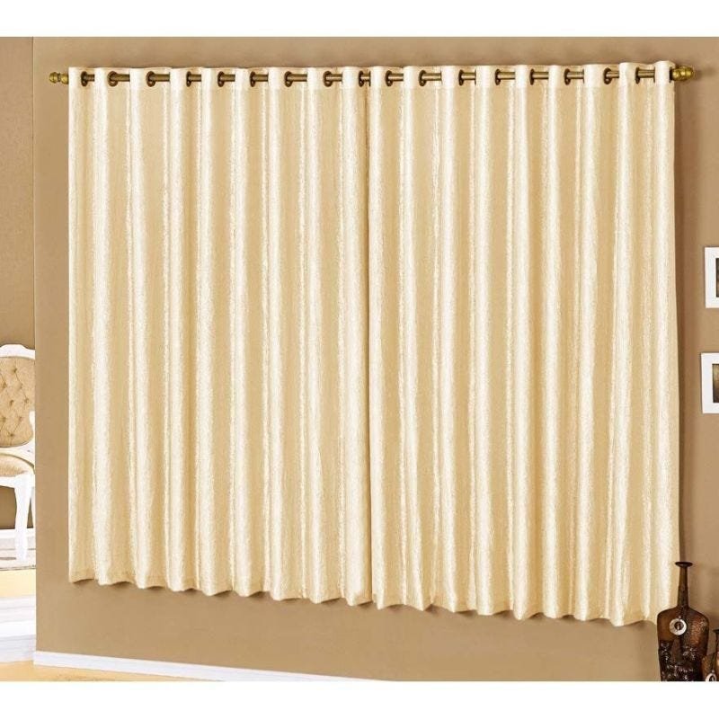 Cortina Nanda 2,00m x 1,70m Acompanha Varão Tecido Seda Amassada - Palha - 1