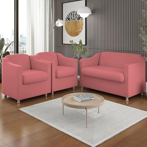 Kit 2 Poltronas Decorativa Tilla + Namoradeira Sala de Estar Cor:rosa