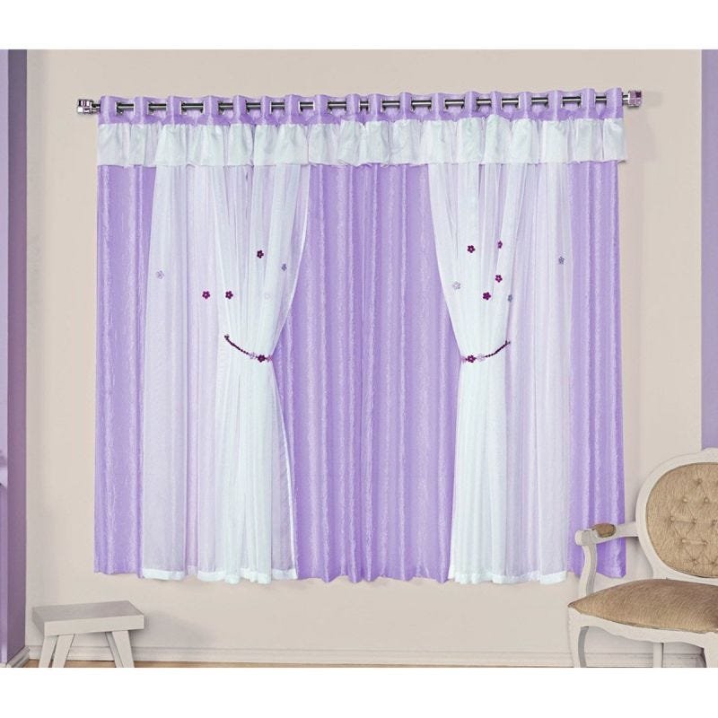 Cortina Para Varão Mimos 2,00M X 1,70M Alt - Tecido Seda com Voil - Lilás - 1