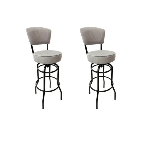 Kit 2 Banquetas Bar Bancada Média Altura 65cm Preta Giratória Encosto Estofado Assento Luxo em Linho