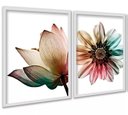 Ver imagem 2 de Kit 2 Quadros Decorativos Floral Colorido Arco Iris 33x24cm:moldura Branca