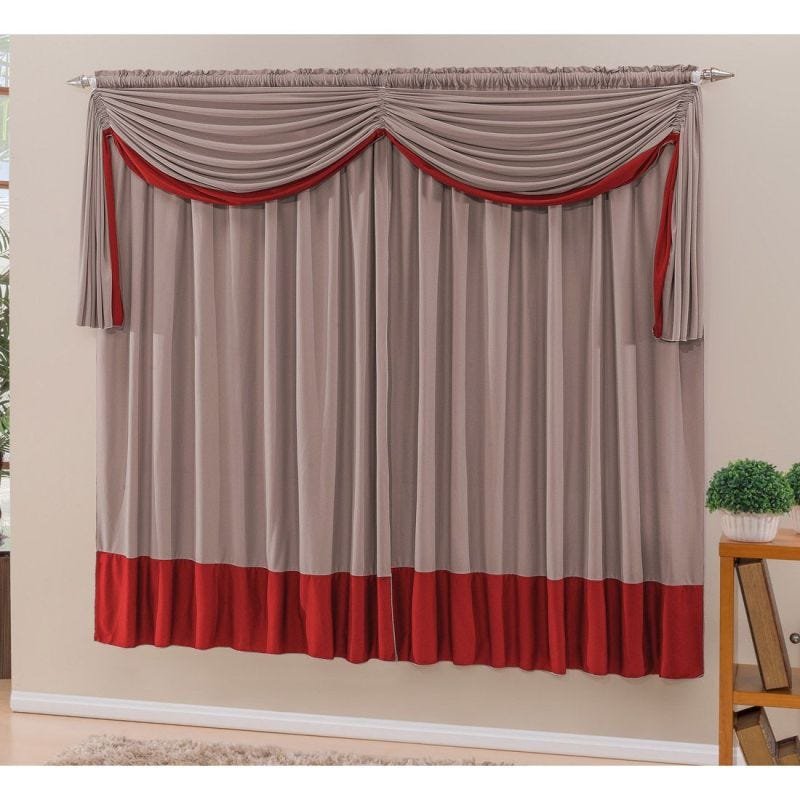 Cortina Veneza 2,00m x 1,80m - Tecido Malha - Vermelho. - 1