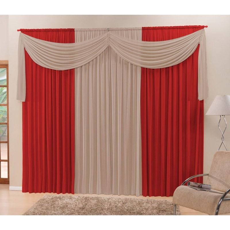 Cortina Bali 2,00m x 1,80m - Tecido Malha - Vermelho. - 1