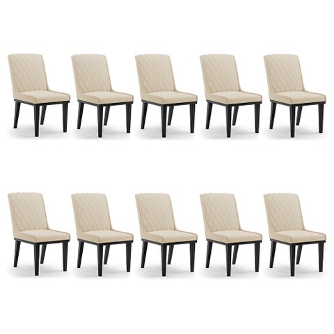 Cadeira Sala de Jantar Base Madeira Preto Kit 10 Sofia Suede Bege D03 - D'Rossi