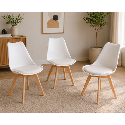 Kit 3 Cadeiras Leda com Almofada, Saarinen Wood Pés Madeira - Sala de Jantar, Cozinha, Escritório, H