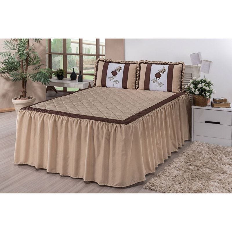 Kit Colcha Casal Padrão 03 Peças - Mari - Avelã - 1