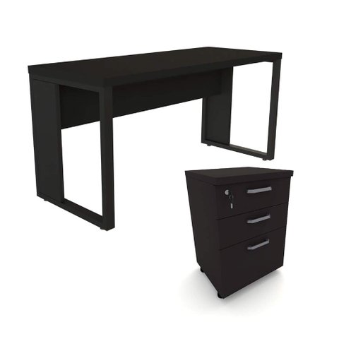 Escrivaninha 150cm X 60cm Gaveteiro 3 Gavetas Pés Metal F5 Cor:preto