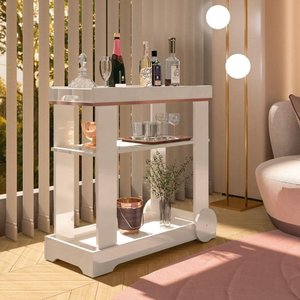 Carrinho Bar Aparador com Rodas Rosé Off White