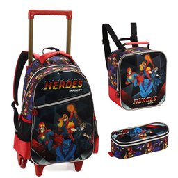 Kit Mochila Rodinhas Infantil Masculino Infinity Heroes Denlex KT1001 - 1