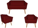 Ver imagem 1 de Kit Namoradeira + 2 Poltronas Decorativa Agatha Suede Marsala Pés Madeira Ms Decor