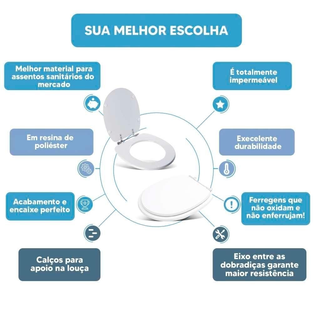 Tampa Vaso Sanitário Poliester Acrilico Village Branco para Bacia Deca - 5