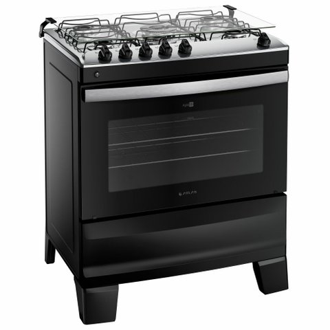 Fogão Atlas Agile Up 5 Bocas Automático Mesa de Inox Preto Bivolt