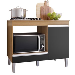 Balcão Cooktop Carla 105cm com 1 Porta Amêndoa/preto - Ajl Móveis