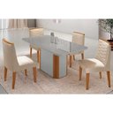 Ver imagem 1 de Conjunto: Mesa Sala Jantar Pietã¡ Curvo 120cm + 4 Cadeiras Maldivas Madeira Naturale/off White -