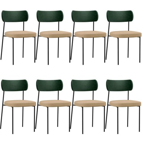Kit 08 Cadeiras para Sala de Jantar Melina L02 Facto Verde Musgo Linho Bege Escuro - Lyam Decor