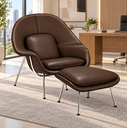 Ver imagem 2 de Poltrona Womb Chair com Puff em Couro Ecológico Marrom